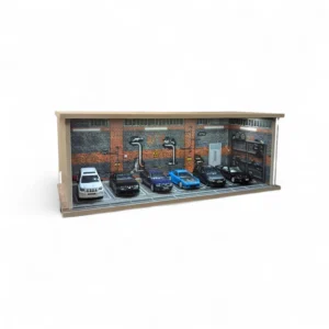 LED Diorama - 1:64 , 1:24 Garage - Brown background white multiwood